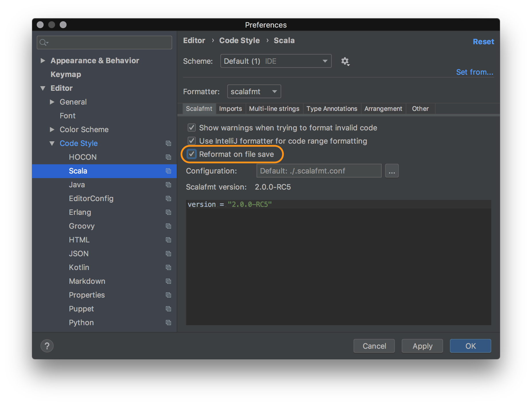 Enable format on save in IntelliJ